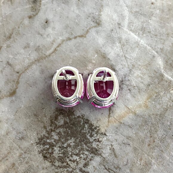 Sterling Silver 925 Oval Faceted Prong Set Pink Ruby Stud Earrings - Picture 9 of 16